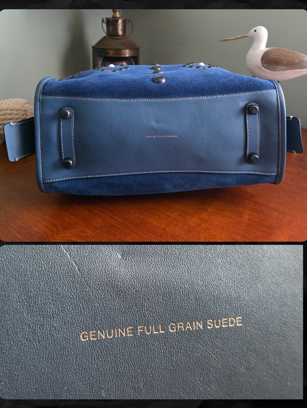 Coach 57163 Rogue 30 Western Rivets Blue Suede Leather Satchel Bag 1941 - Picture 12 of 16